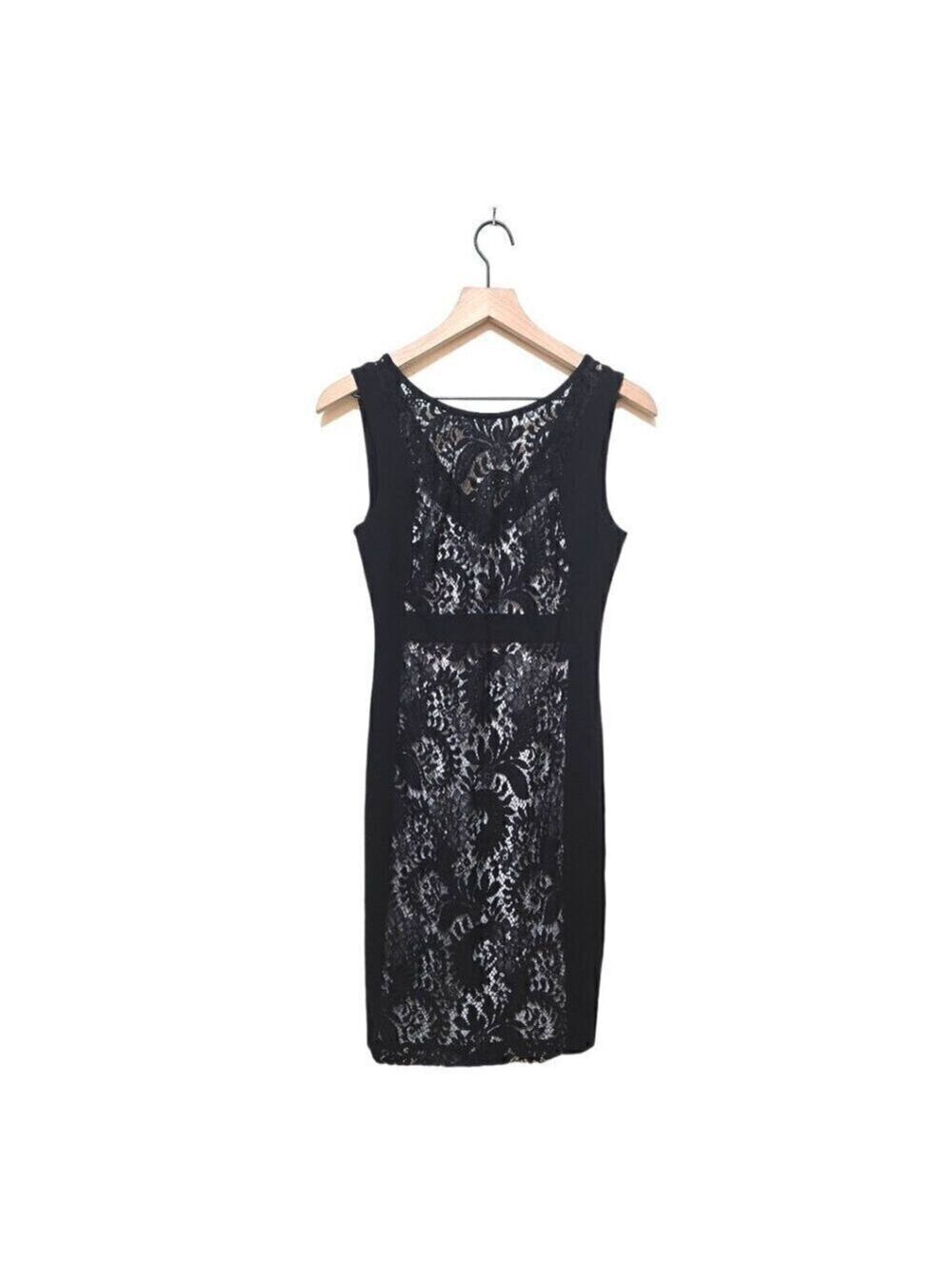 Laundry By Shelli Segal Black V-Neck Lace Sleeveless Mini Shift Dress Sz 4